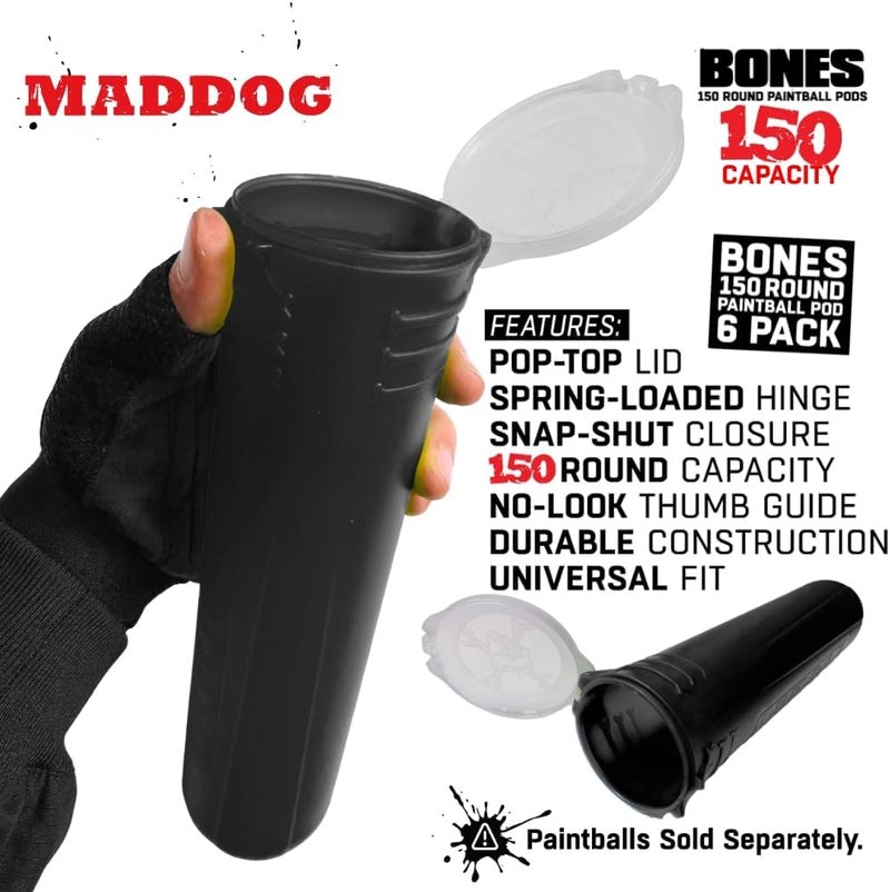 MAddog 150 Round Bones Paintball Pods | Durable Quick Reload Tubes for Tournament and Recreational Speedball Woodsball | 6 Pack - Image 5
